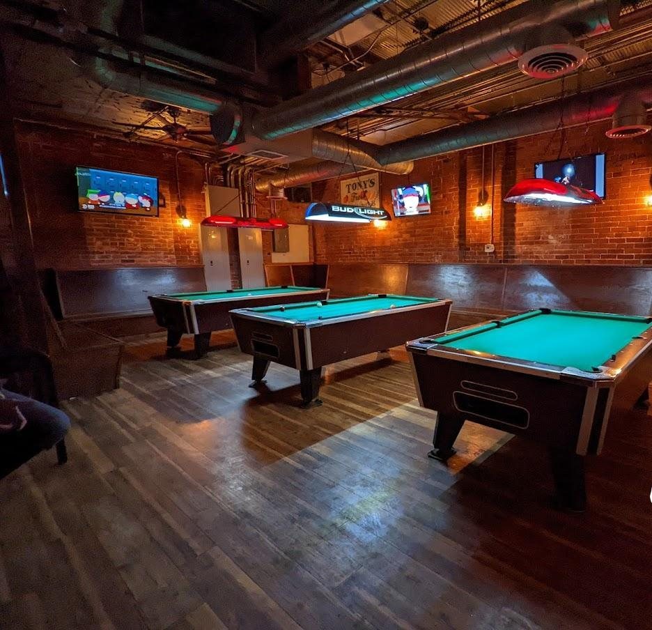 The pool tables in the back room at Tony's