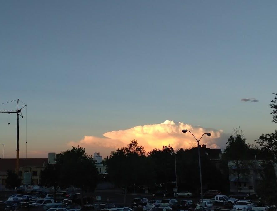 Sunset from the roof at Tony's, clouds lit over Old Town